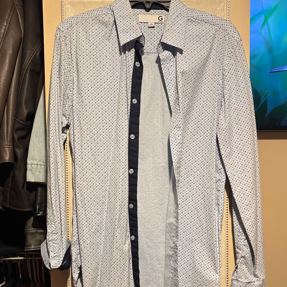 G by Guess Light Blue Patterned Button Down Shirt